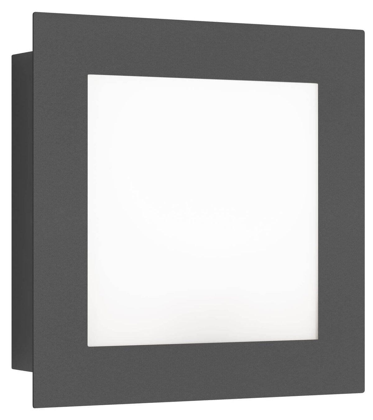 Vue rapprochée du luminaire éteint montrant l'épaisseur du boîtier anthracite