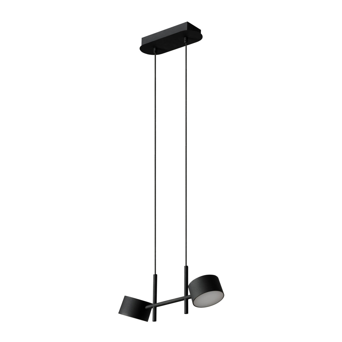 Suspension noire à deux cylindres orientables vue de face sur fond blanc