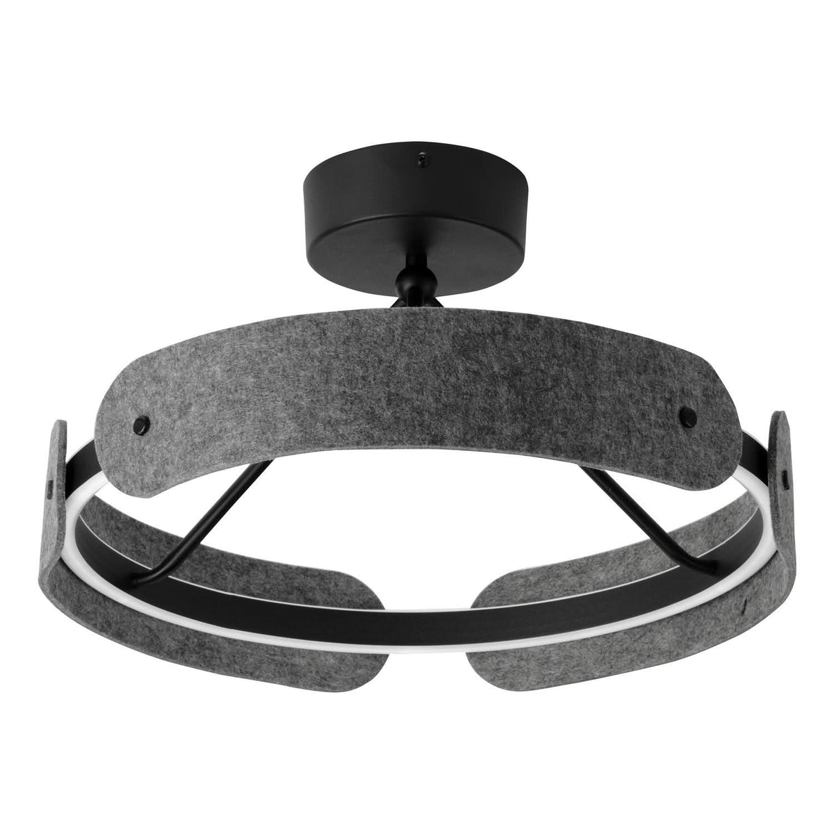 Plafonnier anthracite en feutre vu de face sur fond blanc.