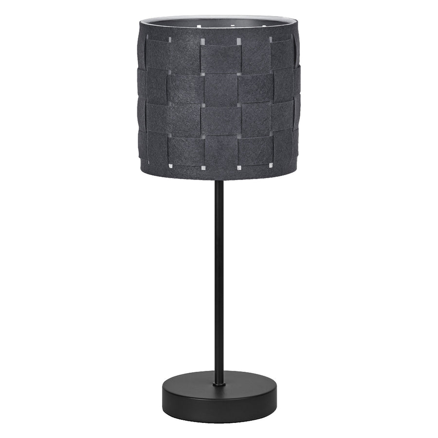Lampe à poser anthracite de face, abat-jour cylindrique en feutre tissé.