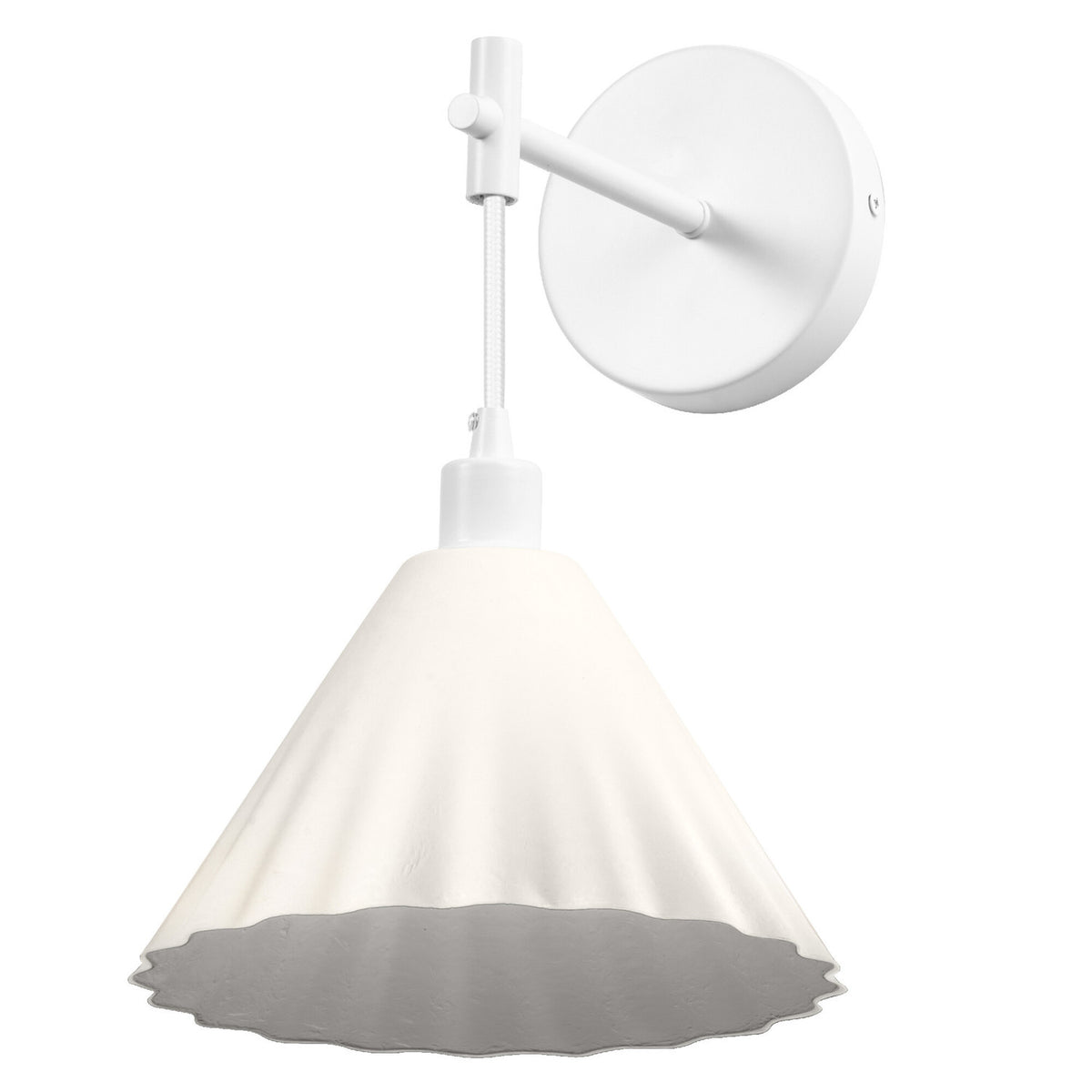 Applique blanche de face avec bras articulé et abat-jour conique plissé