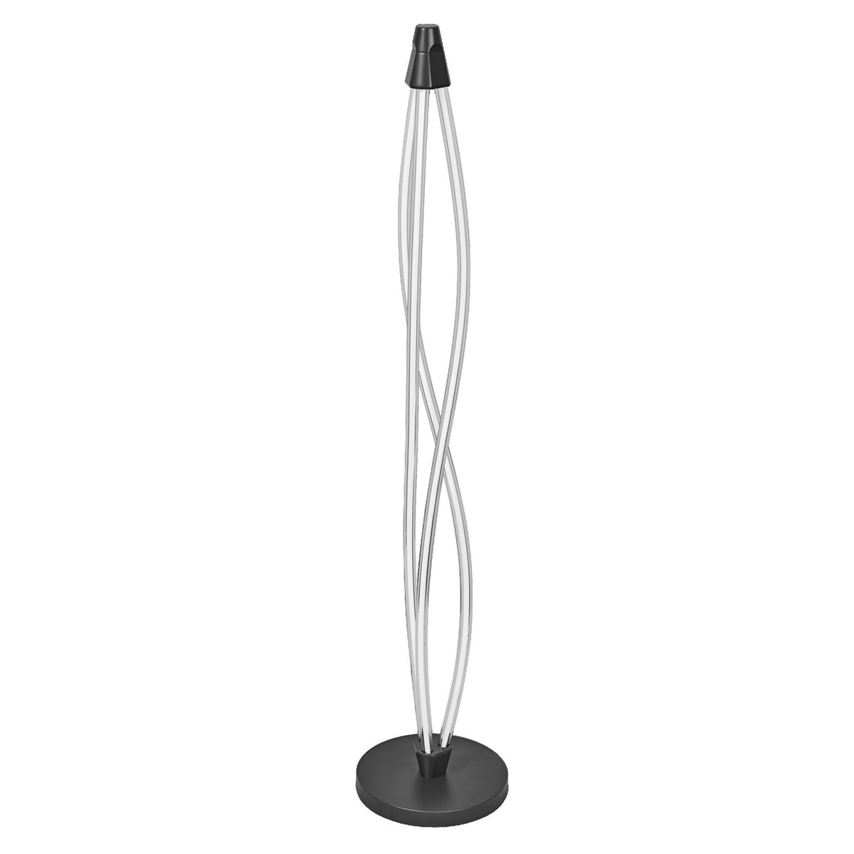 Lampadaire Swirl anthracite sur fond blanc, éteint, vu de face en entier.