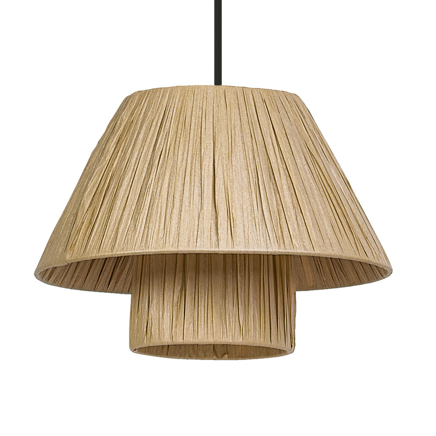 Suspension en papier bambou plissé, double abat-jour conique sur fond blanc