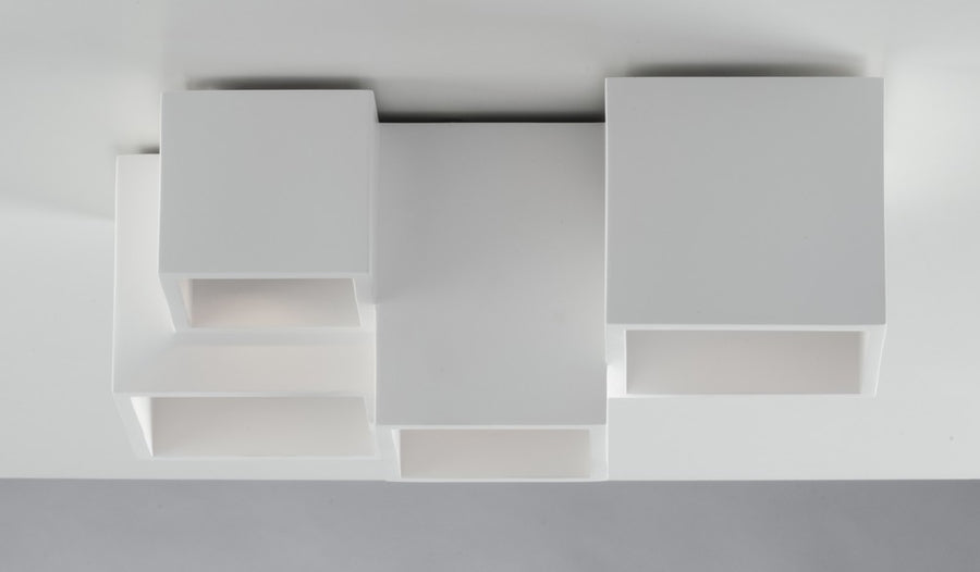 Plafonnier Foster blanc, plâtre, L 37 cm