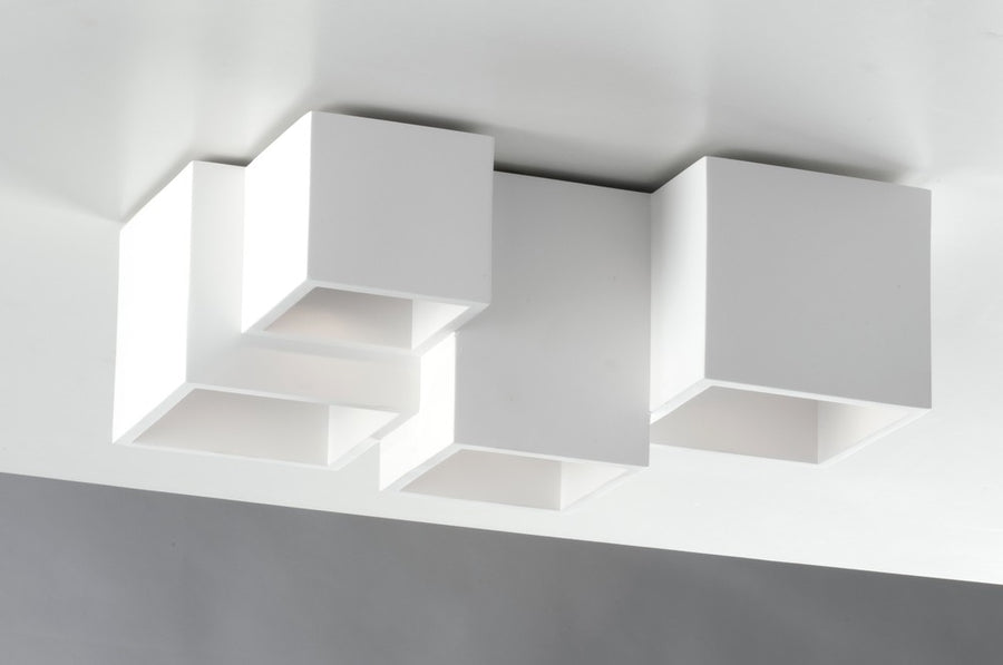 Plafonnier Foster blanc, plâtre, L 37 cm