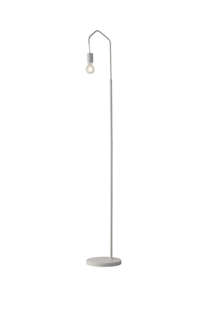 Silhouette complète du lampadaire blanc, base plate et bras recourbé