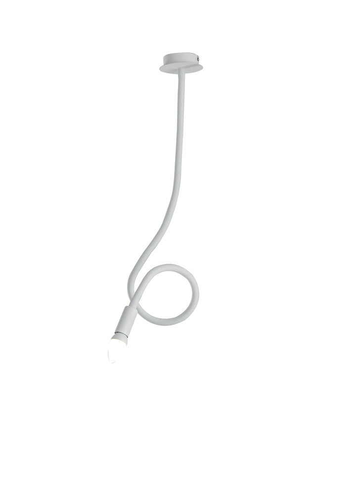 Vue de face du luminaire blanc, câble recourbé terminé par une ampoule