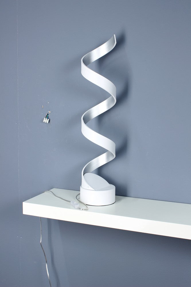 Lampe à poser Helix blanche et argentée