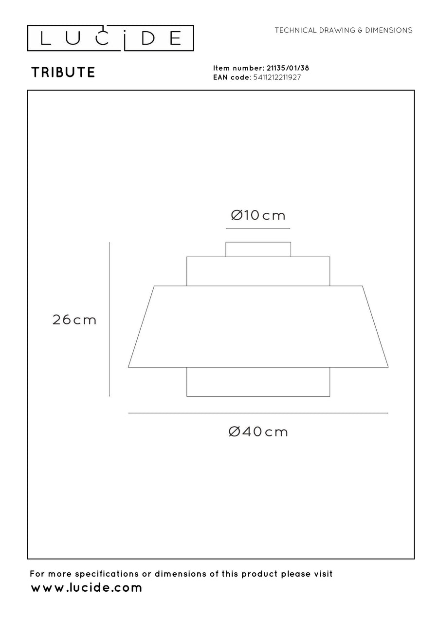 Schéma technique avec dimensions du plafonnier, diamètre 40 cm et hauteur 26 cm.
