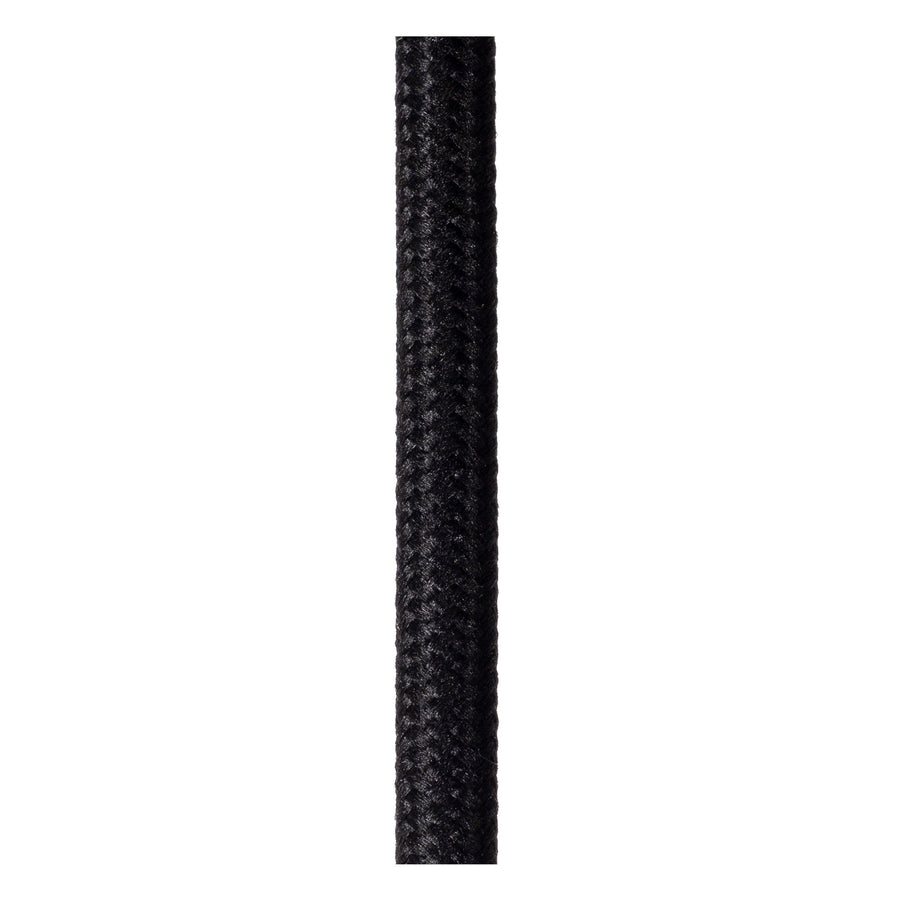 Détail du câble textile tressé noir utilisé pour suspendre les luminaires