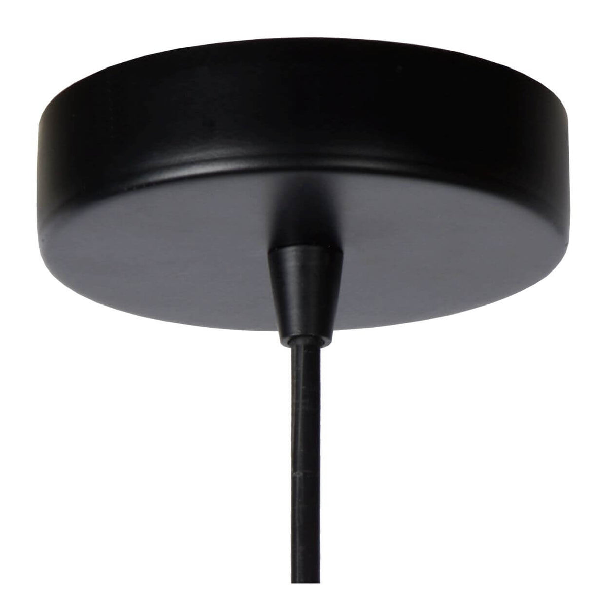 Détail du cabochon de plafond noir et du câble de fixation