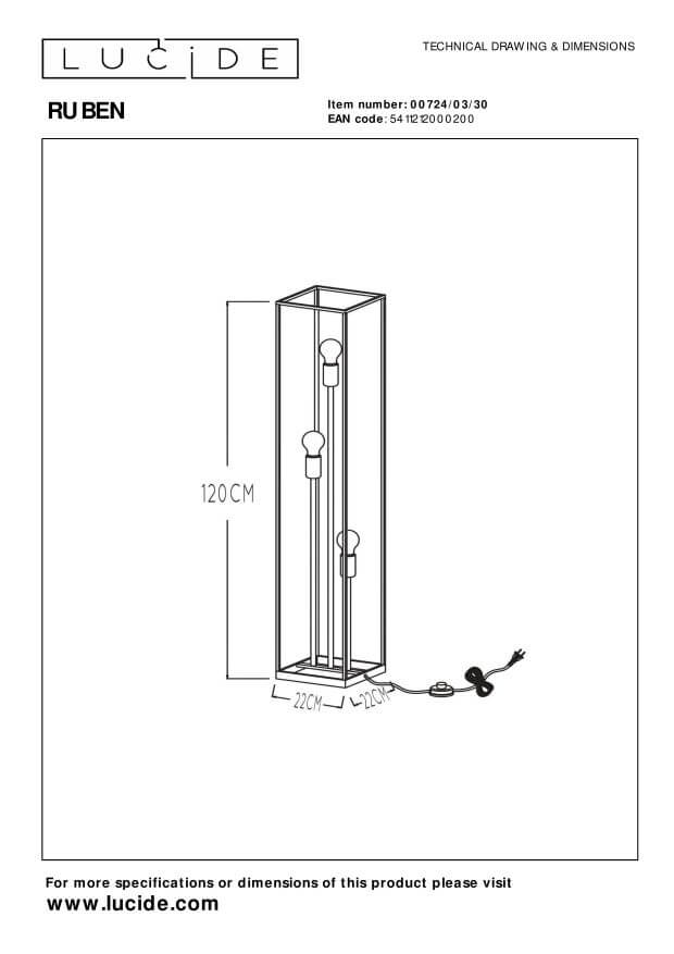 Lampadaire Ruben 3 lumières noir et doré mat
