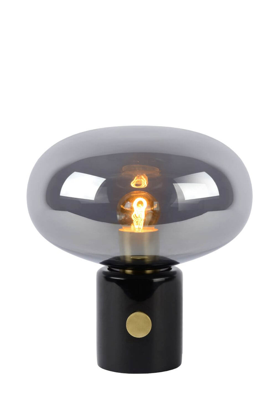 Produit seul sur fond blanc, abat-jour ovale en verre gris fumé.
