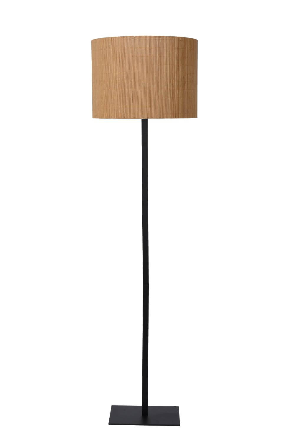 Lampadaire Magius bois clair et noir, rotin