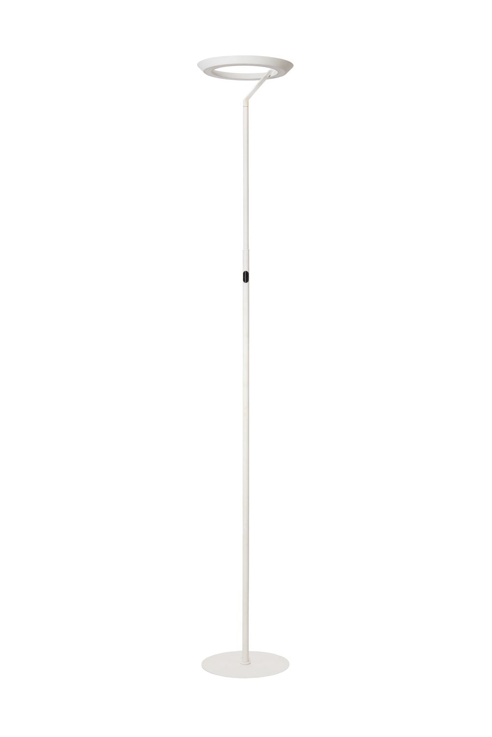 Silhouette complète du luminaire, tige fine et socle plat discret