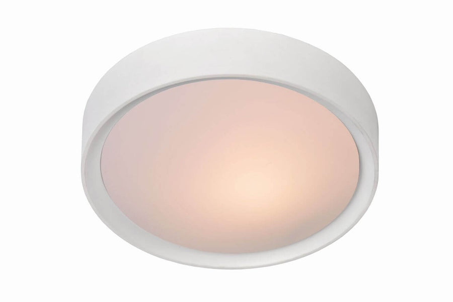 Produit de face sur fond blanc, plafonnier allumé au diffuseur rosé