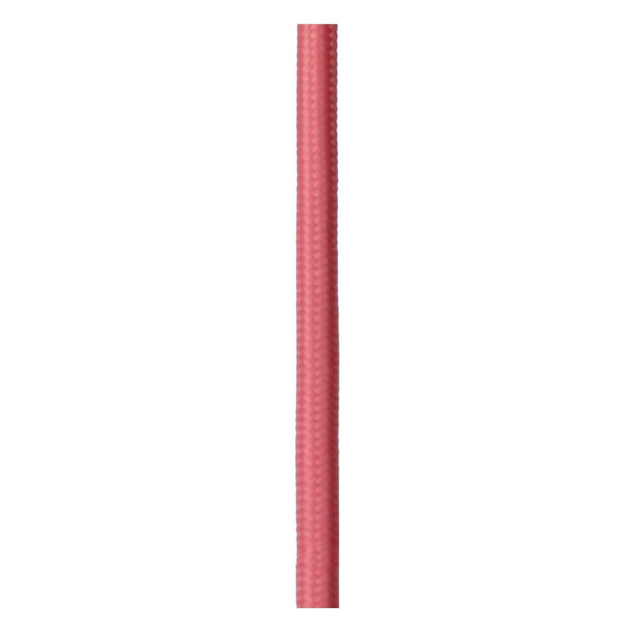 Détail du cordon textile rose utilisé pour le luminaire, sur fond blanc.