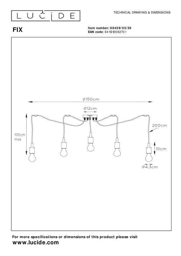 Suspension FIX 5 lumières noire