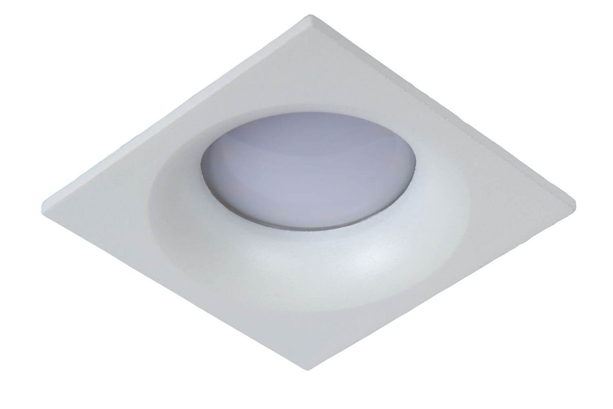 Vue de trois quarts du spot blanc éteint, diffuseur circulaire central