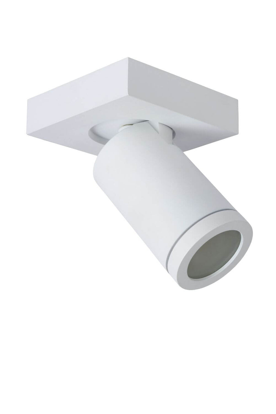 Même luminaire blanc sur fond blanc, éteint, vu de trois quarts