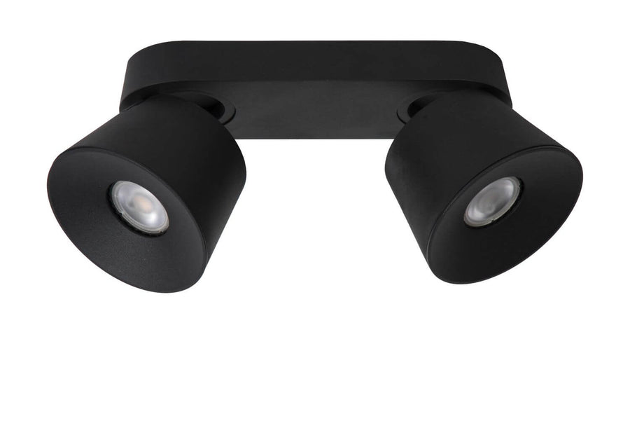 Autre angle du plafonnier deux spots, mettant en valeur la finition noire mate et les diffuseurs.