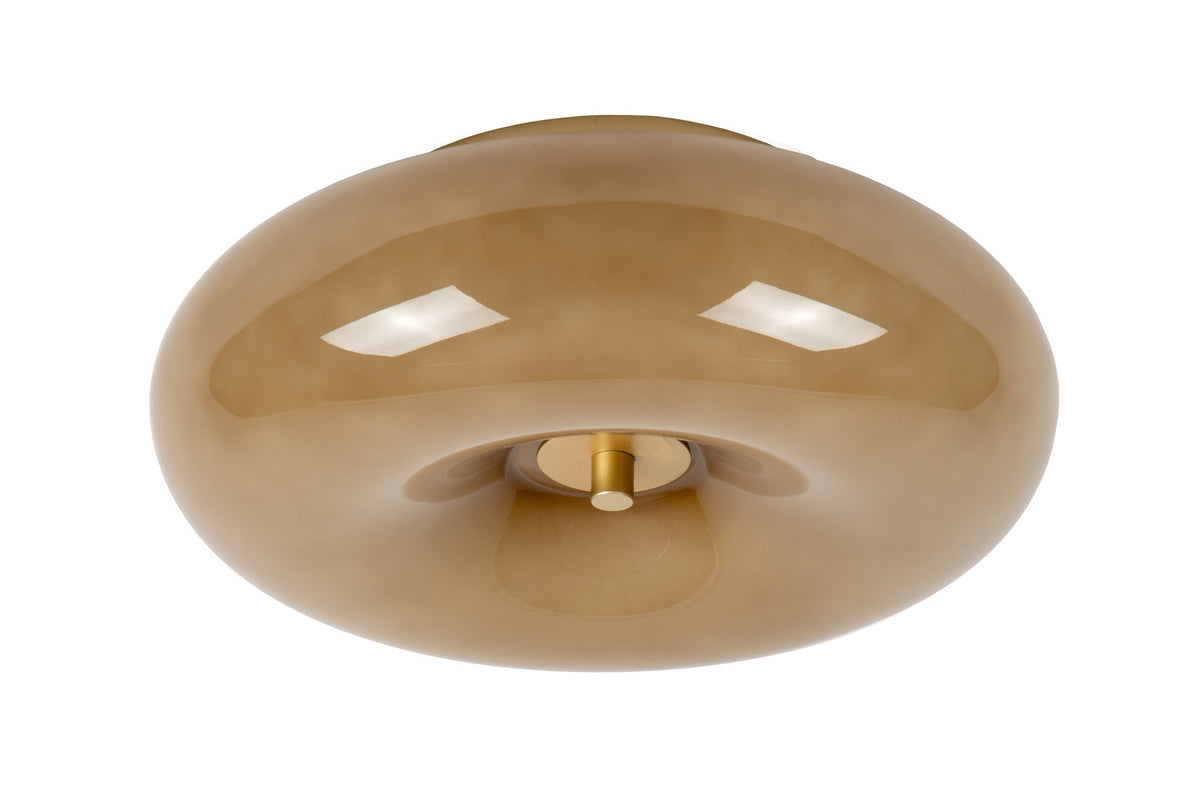 Version taupe du plafonnier, verre brillant et axe central doré