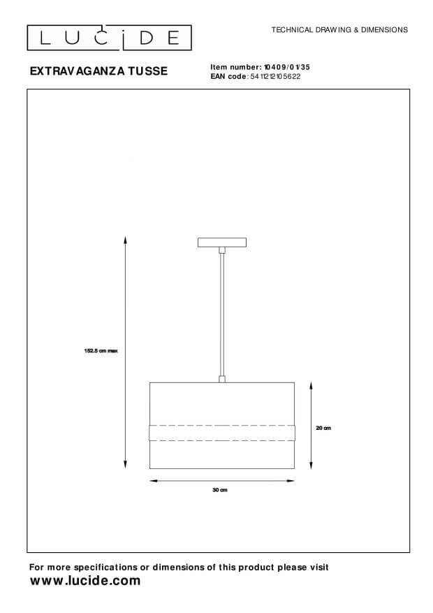 Dessin technique de la suspension avec dimensions, hauteur maximale et diamètre