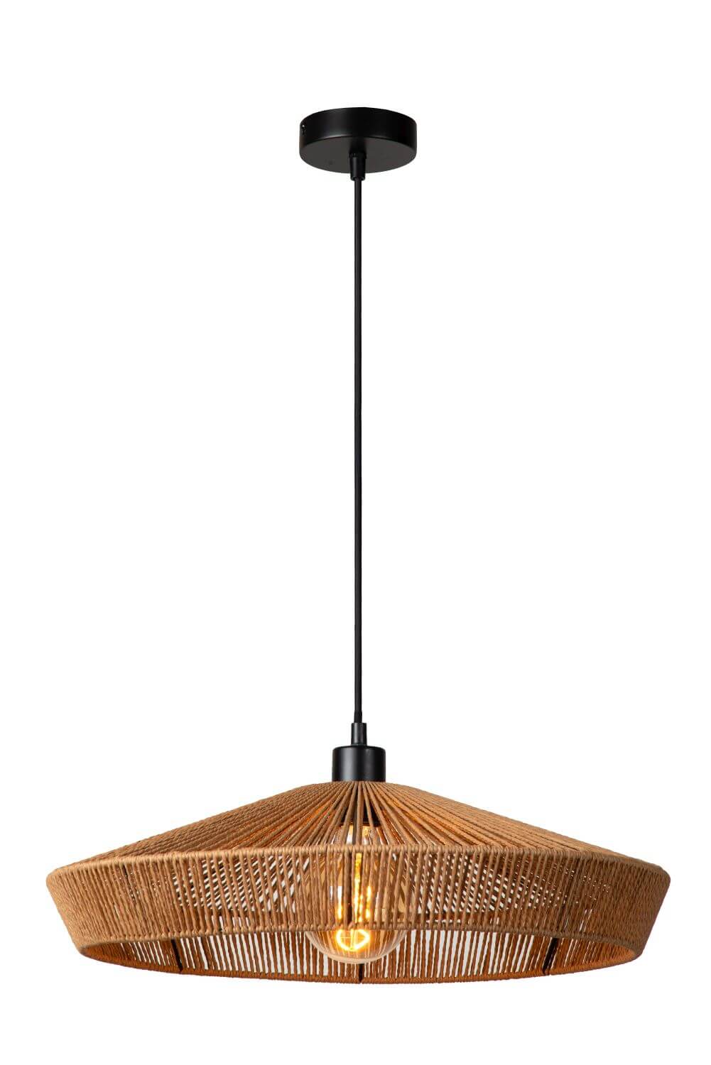 Suspension Yunkai bois clair et noire, rotin, Ø 50 cm