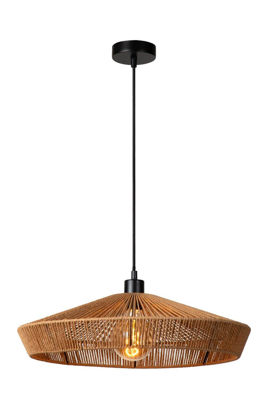 Suspension Yunkai bois clair et noire, rotin, Ø 50 cm
