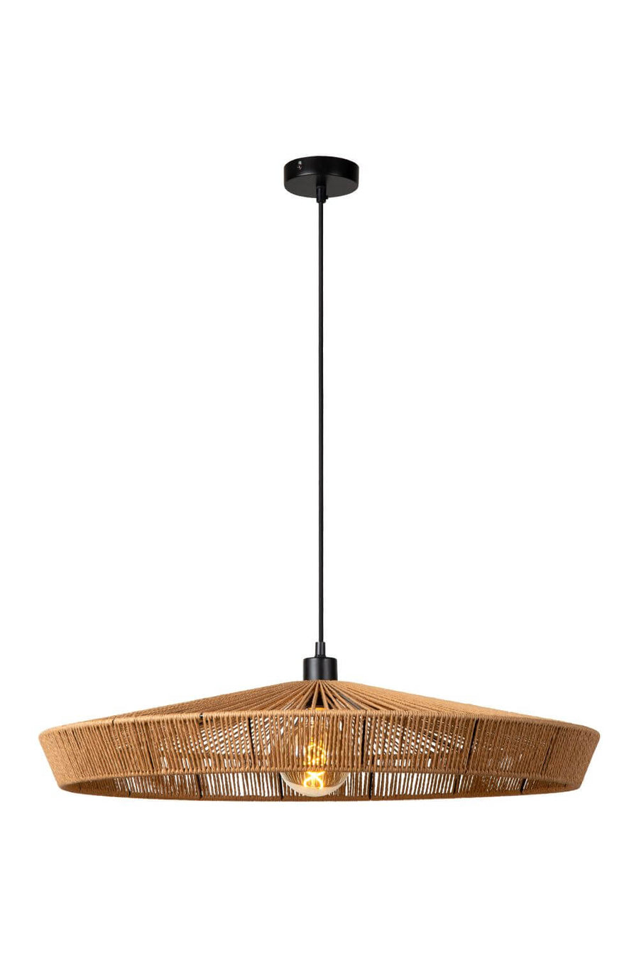 Suspension Yunkai bois clair et noire, rotin, Ø 70 cm