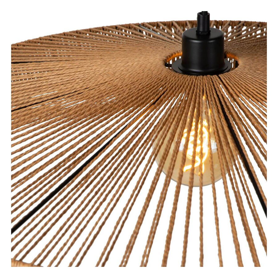 Suspension Yunkai bois clair et noire, rotin, Ø 70 cm