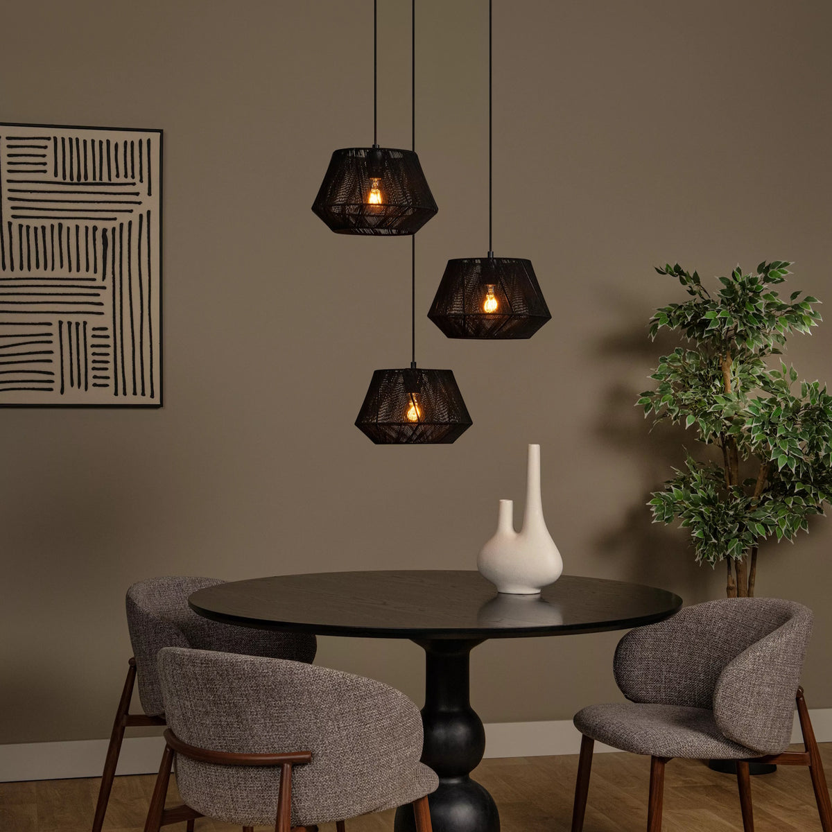 Suspension Jessica 3 lumières noire, coton