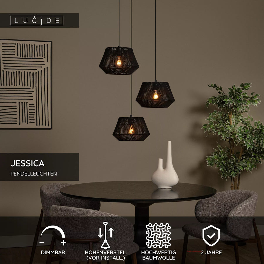 Suspension Jessica 3 lumières noire, coton