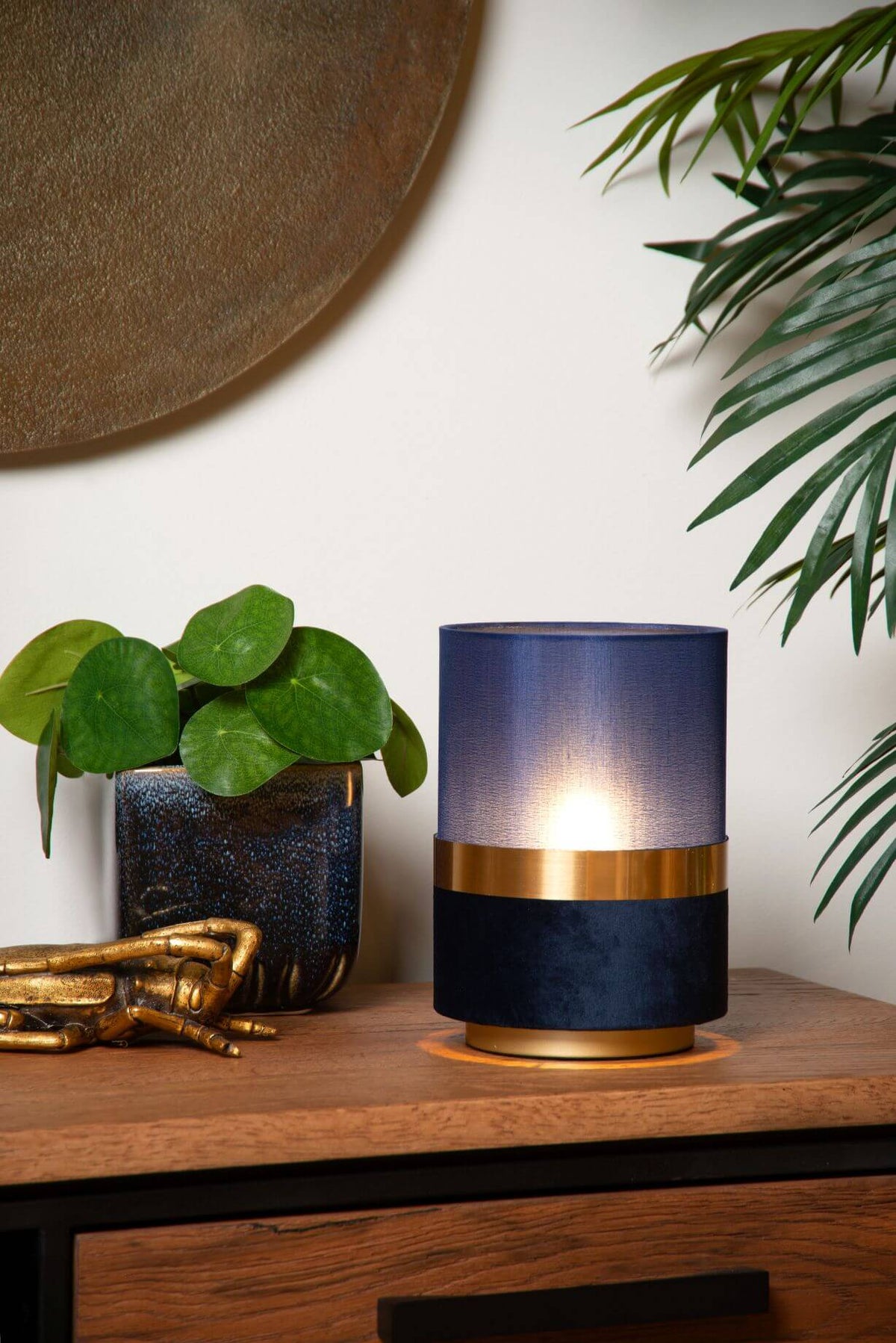 Lampe à poser Extravaganza Tusse bleu et dorée mat, lin