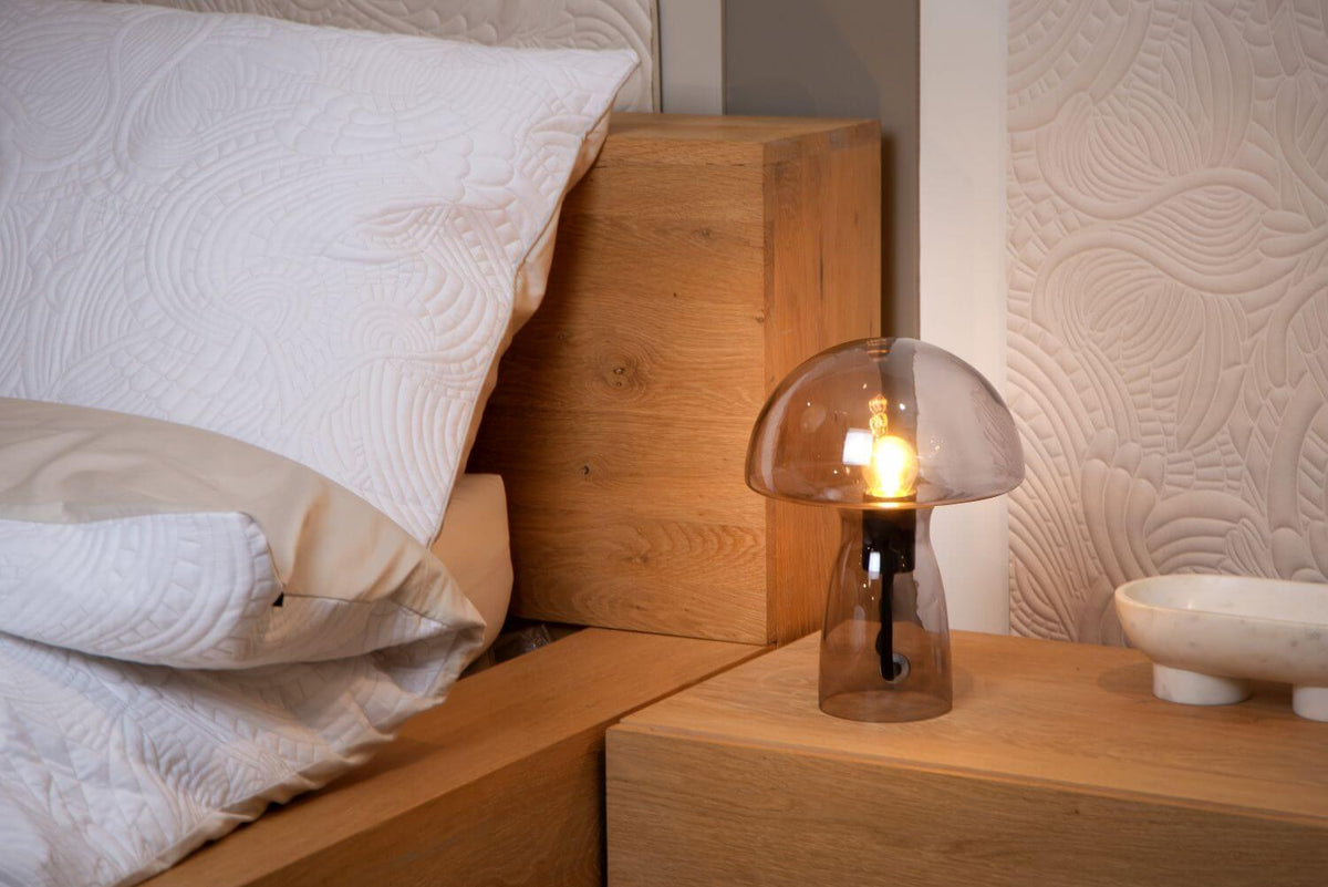 Lampe à poser Fungo fumée et grise, verre