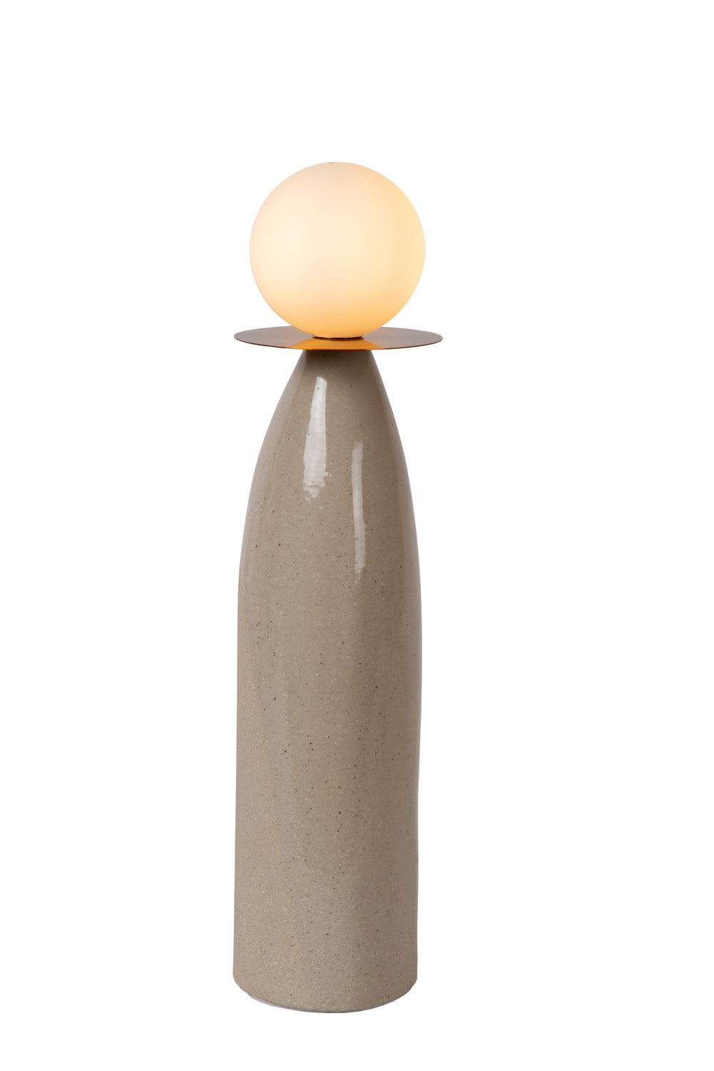 Lampe de face, éteinte, base céramique grise et socle rond