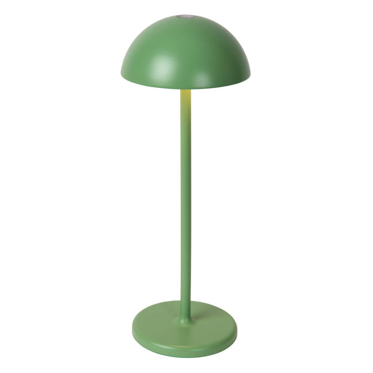 Luminaire vert en perspective montrant le bouton tactile au sommet du dôme