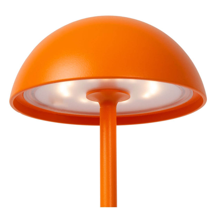 Dessous de l'abat-jour orange, diffuseur blanc et modules led allumés