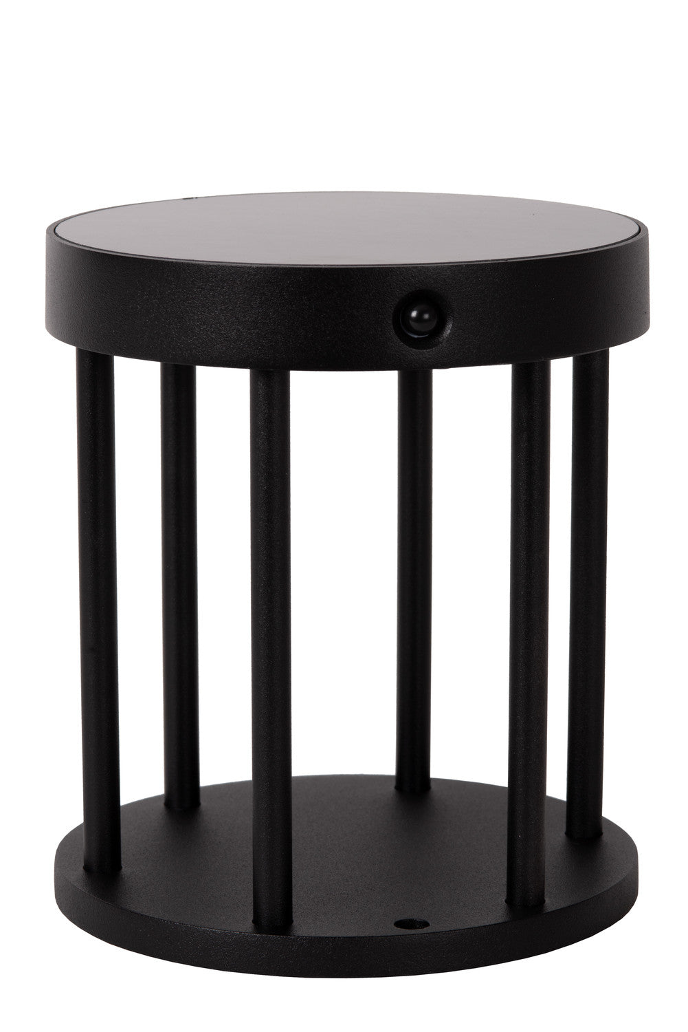Borne extérieure noire mate de face, base ronde et capot circulaire surélevé
