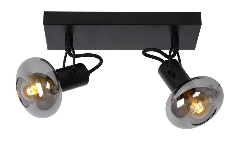 Plafonnier Madee 2 lumières noir et fumé, verre