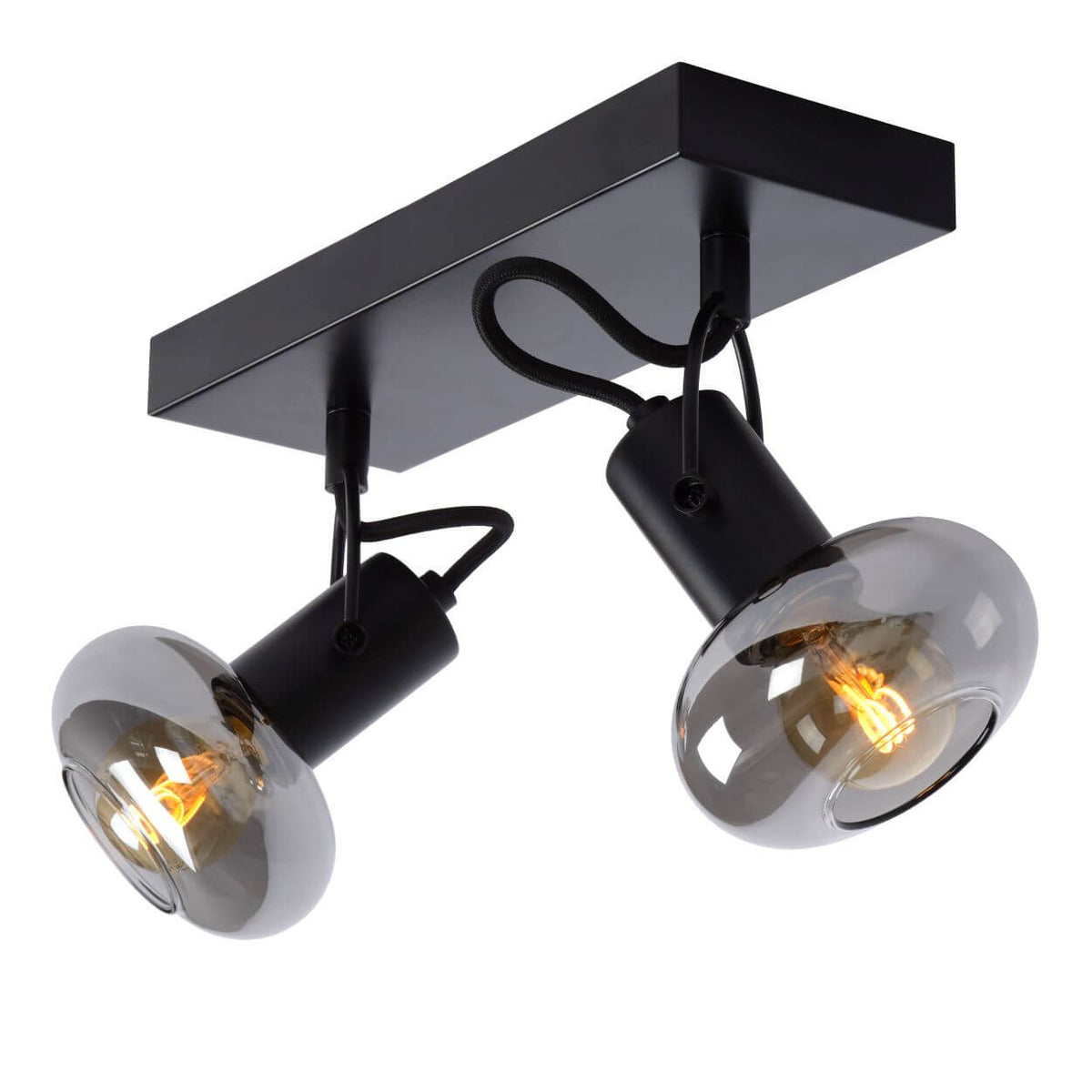Plafonnier Madee 2 lumières noir et fumé, verre