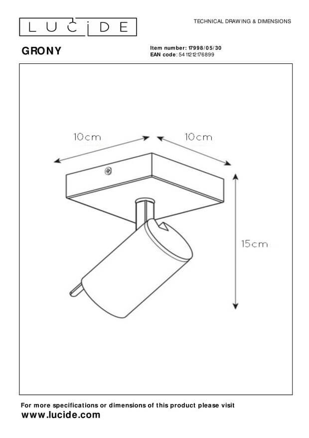 Schéma technique coté du luminaire avec dimensions du socle et de la hauteur