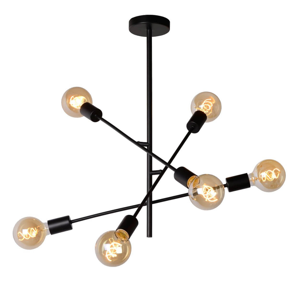 Plafonnier Lester 6 lumières noir et nickel