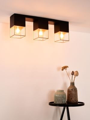 Plafonnier Rixt 3 lumières noir et doré mat