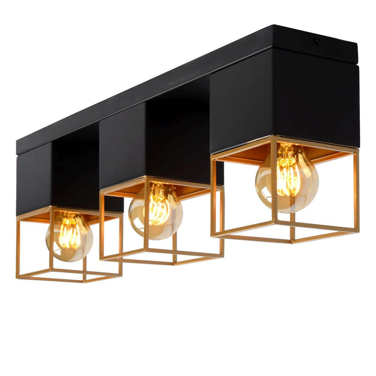 Plafonnier Rixt 3 lumières noir et doré mat