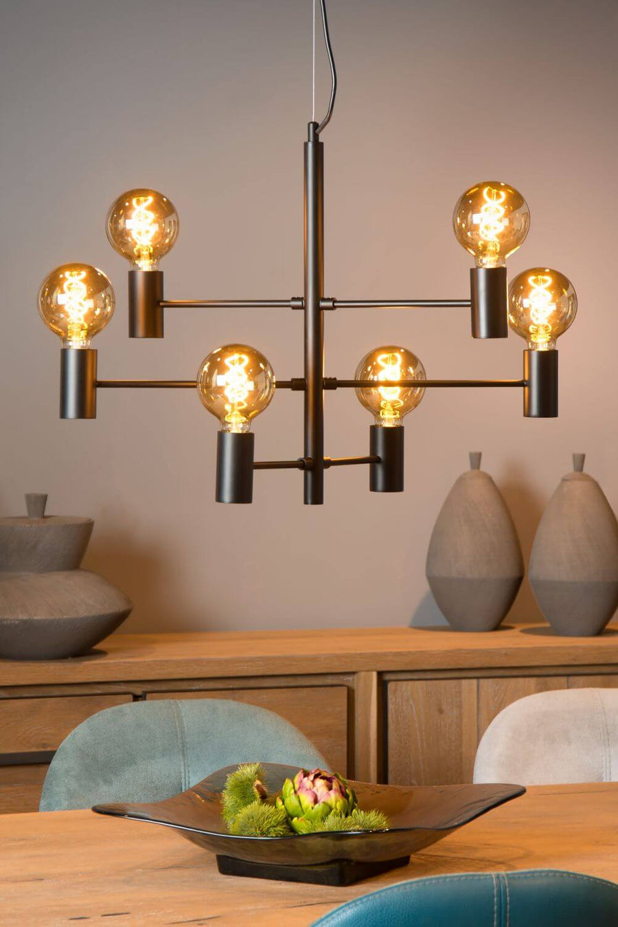 Suspension Leanne 6 lumières noire
