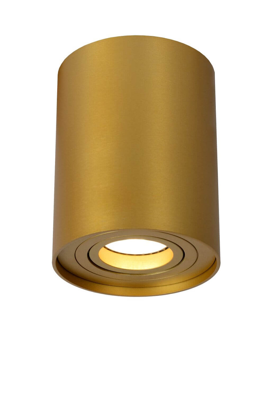 Produit de face sur fond blanc : cylindre doré mat avec diffuseur verre en partie basse.