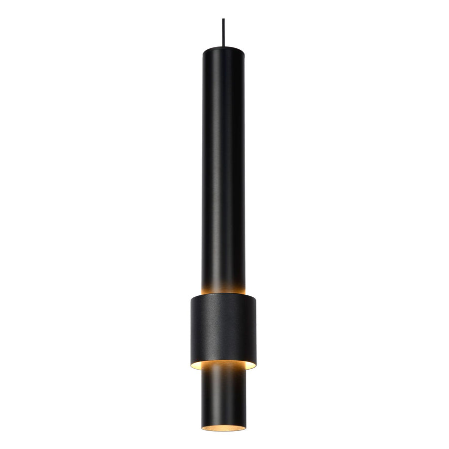 Détail d'un tube noir avec bague centrale et fente lumineuse dorée
