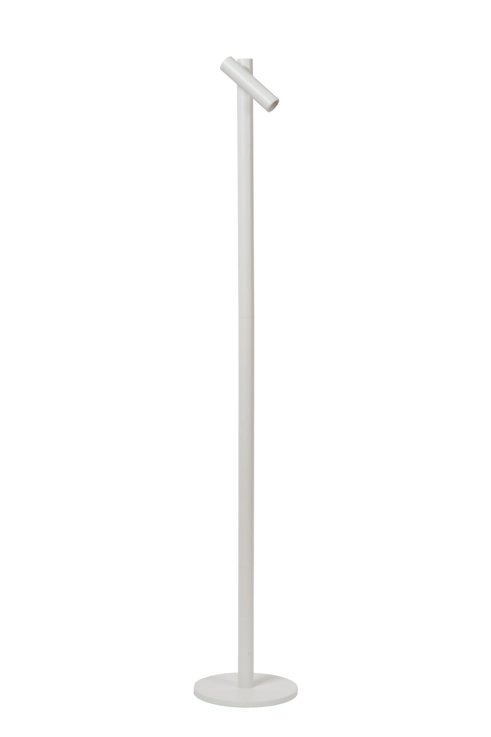 Vue de trois quarts du lampadaire blanc montrant le profil de la tête.