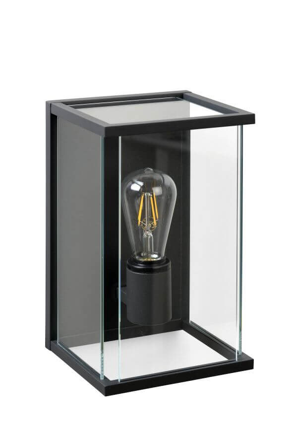 Produit de face sur fond blanc, ampoule Edison visible derrière les panneaux de verre